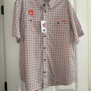 Drake Men's Orange and Blue Plaid Shirt